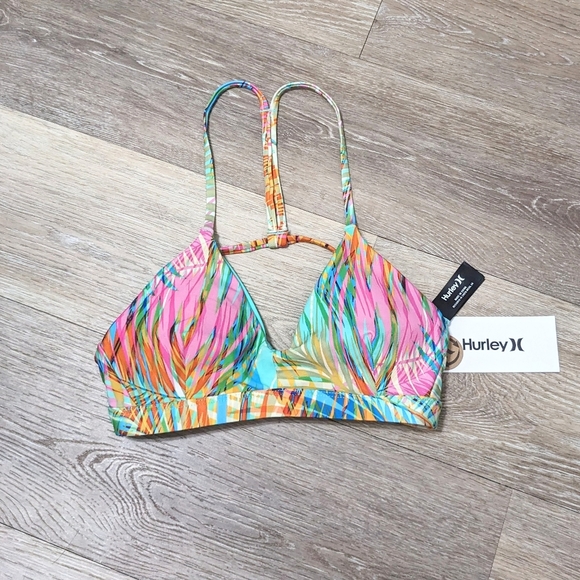 NWT New Hurley Primavera Palm Bikini Top swimsuit bathing suit XS neon - Picture 2 of 4